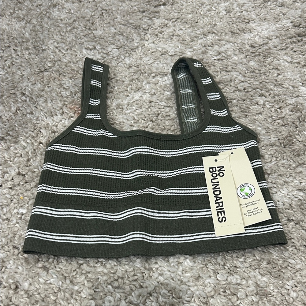 No Boundaries Olive and White Striped Tank